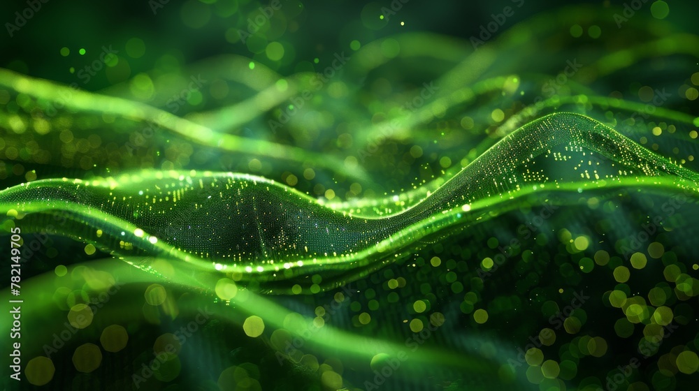 Poster The green wave background is an abstract futuristic dynamic background. The data is visualized in 3D.