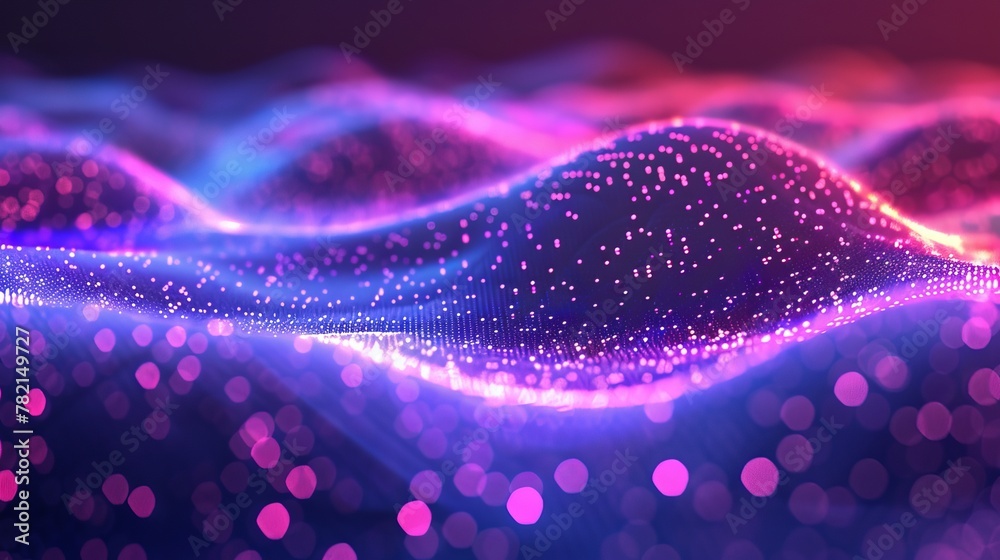 Fototapete dark gradient light blue purple wave line abstract technological background. 3d rendering...