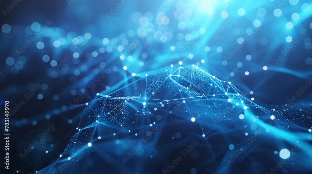 Poster an abstract blue polygon network with connect technology background. an abstract texture of dots and