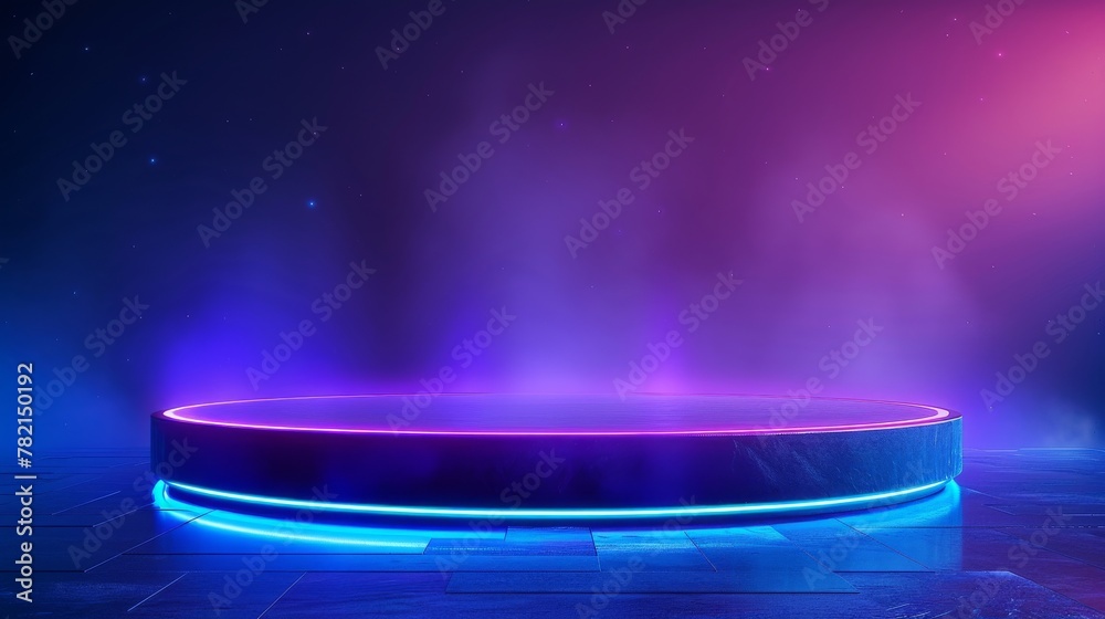 Aufkleber an elegant high-tech futuristic style table stand or podium for displaying electronic products reali