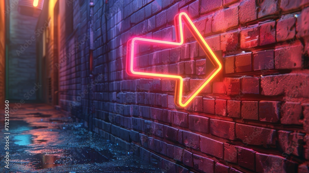 Poster Render neon abstract futuristic hi-tech motion background with arrow neon light.