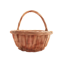 Wicker basket with handle on Transparent Background