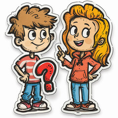 Children boy and girl cartoon image with cheerful faces