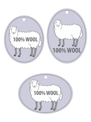 Cartoon linear sheep and lettering of words 100 WOOL