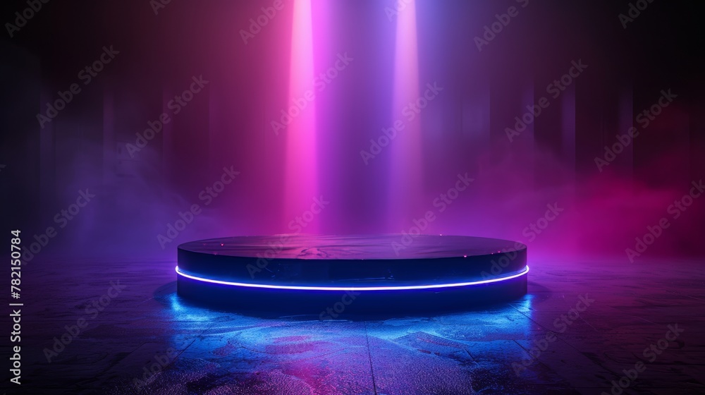 Poster futuristic sci-fi podium with hologram projection of your product. rendering product display present