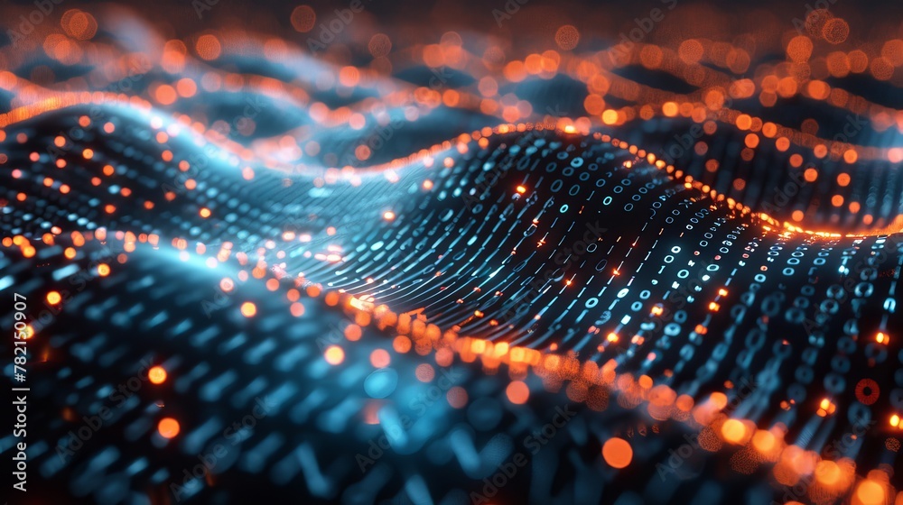 Poster Transmission channel for digital data. Flow of big data. Data storage and transfer. 3D rendering.