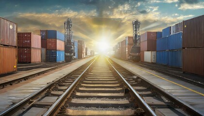 Fototapeta premium a logistic railway platform with containers lined up, symbolizing the start of a journey filled with possibilities