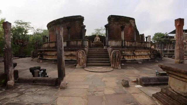 The Ancient City of Polonnaruwa in Sri Lanka. A sacred Buddhist ruins of the temple. Famous travel destination and landmark