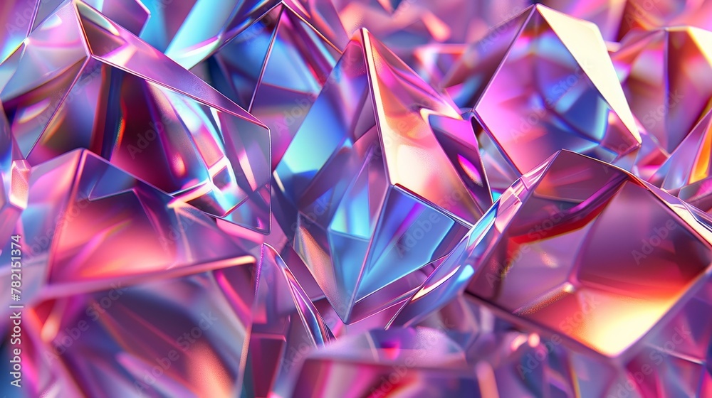 Aufkleber crystal background with geometric shapes and iridescent textures.
