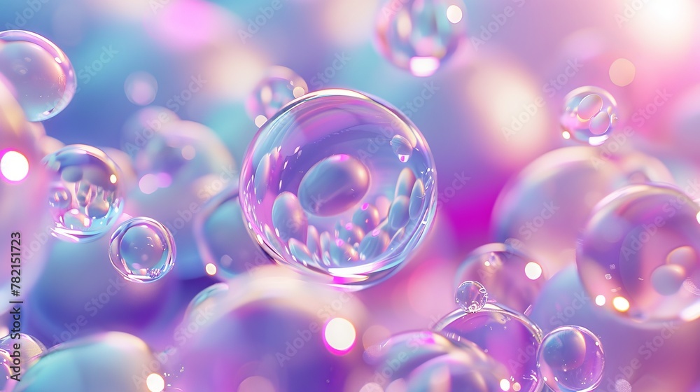 Poster this abstract 3d artwork includes floating holographic liquid blobs, soap bubbles, metaballs, etc...