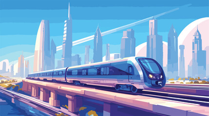 Fototapeta na wymiar Sketch of Dubai metro with building in vector illus