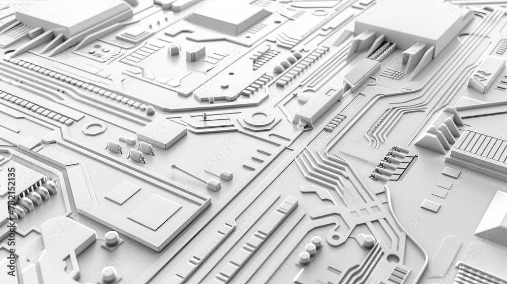 Aufkleber 3D white tech background with futuristic abstract circuit board texture.
