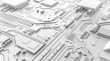 3D white tech background with futuristic abstract circuit board texture.