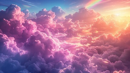 Clouds and rainbows merging in a sky filled with wonder - obrazy, fototapety, plakaty