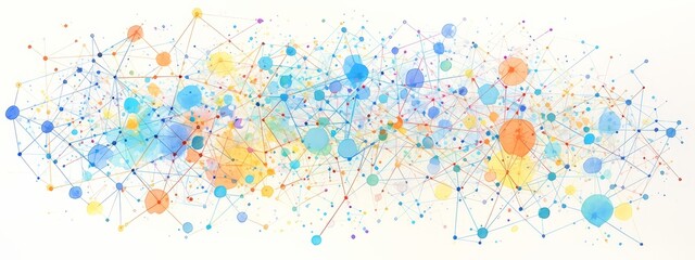A network of colorful strings connecting various nodes, representing the complexity and intricacy in creating an active community