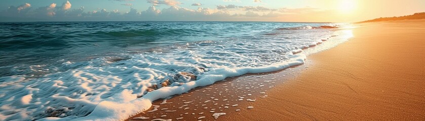 Sandy beach, toes in the sand, horizon meeting sea - obrazy, fototapety, plakaty