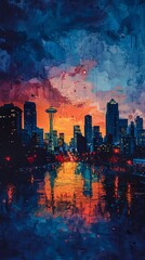 Seattle skyline, urban silhouette against a twilight canvas