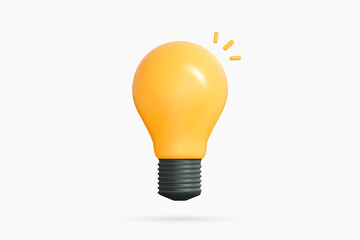 3D Light Bulb minimal icon. Business idea and strategy solution concept. Yellow lamp. Thinking and brainstorming. Bright lightbulb. Cartoon creative design icon isolated on white background. 3D Vector