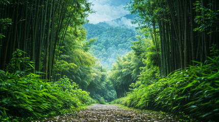 A path leading through a chinese bamboo forest
