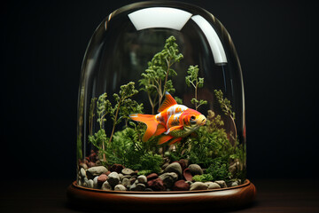 Solitary Goldfish in a Miniature Aquatic World