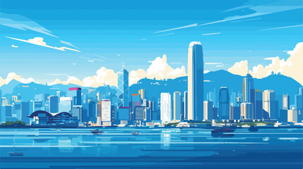 Sketch of Hong Kong City Skyline in vector illustra - obrazy, fototapety, plakaty