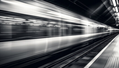 Black and white moving subway