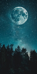 Fototapeta na wymiar Majestic Full Moon Over Pine Forest at Night Sky