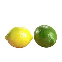 Two lemons and a lime on a Transparent Background