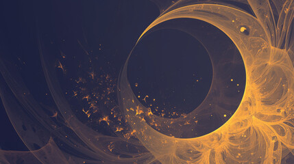 Golden fractal curves with glowing effects on dark background - 782156105