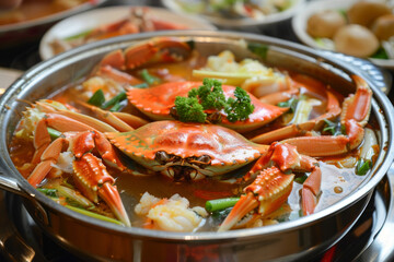 Delicious Seafood Hot Pot with Fresh Crabs and Vegetables