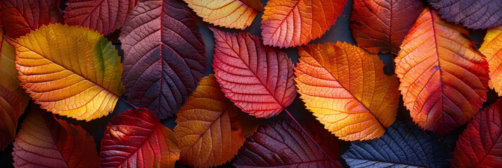 Vibrant Autumn Leaves Mosaic Panorama for Seasonal Background