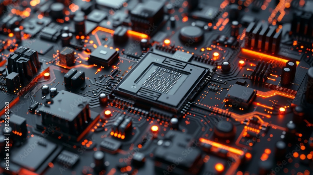 Poster Circuit board. Technology background. Central computer processors CPU and GPU concept. Motherboard digital chip. Technology science background......