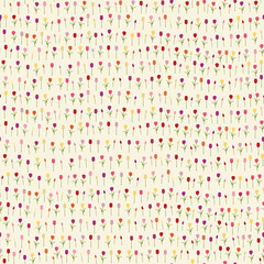 Colourful Spring tulips scattered on a light yellow background vector repeat pattern