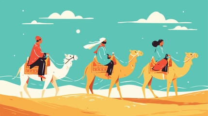 Sketch of seating people on camels in desert hand d