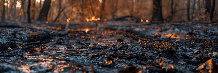 Aftermath of a Forest Fire: Charred Trees and Smoldering Ground