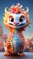 Cute Colorful Chinese Dragon - obrazy, fototapety, plakaty
