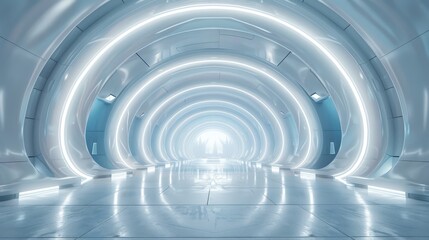 The interior of a futuristic stage is empty. Modern sci-fi hi-tech background. 3D rendering.