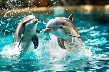 Two dolphins playing