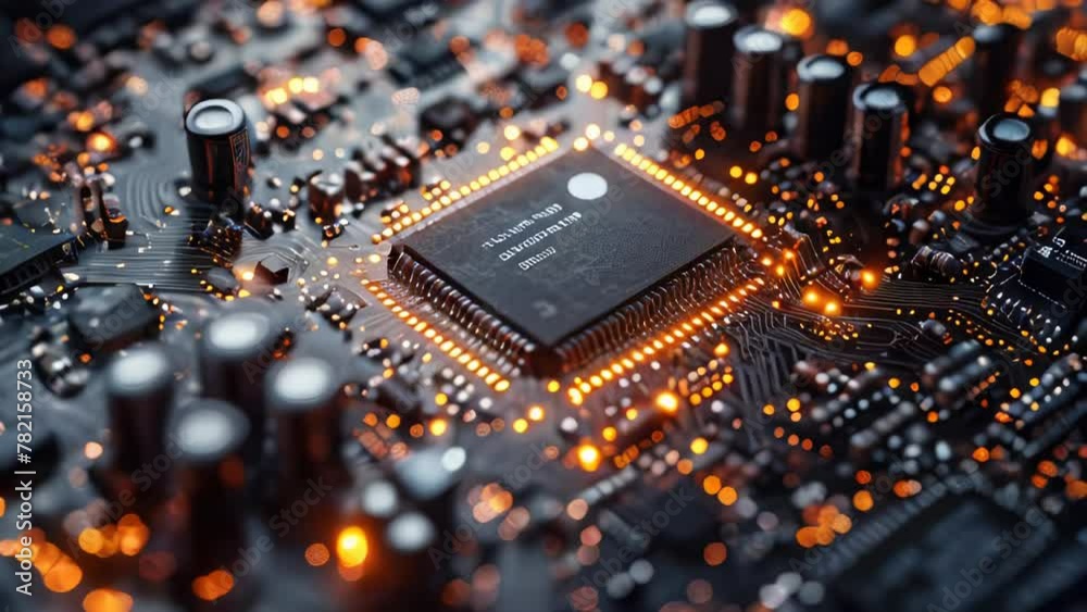 Poster computer boards with microchips energy chips and transistors on high tech computer abstract backgrou