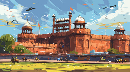 Sketch of The Red Fort at New Delhi in vector illus