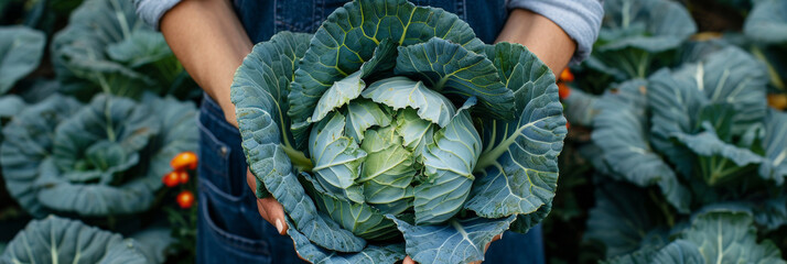 Organic Cabbage Harvest in Farmer's Hands at Local Farm - obrazy, fototapety, plakaty