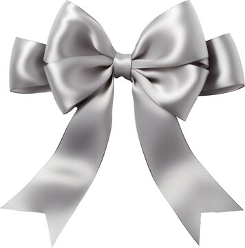 grey ribbon bow isolated on white or transparent background,transparency