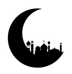 Eid Mubarak moon black on white icon logo