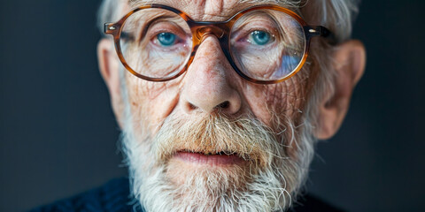 Close-Up Portrait of Elderly Man with Spectacles and White Beard