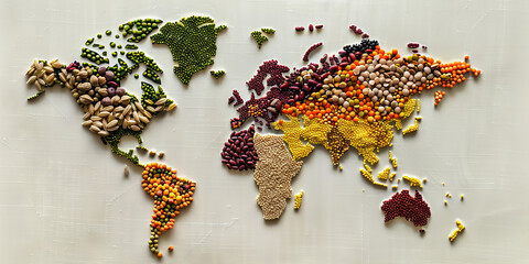 Colorful World Map Made of Assorted Grains and Legumes