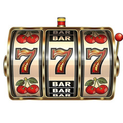 Slot machine with red sevens. Jackpot. Lucky seven 777. GOLD slot machine for casino games. Ai generated. Colorful PNG illustration.
