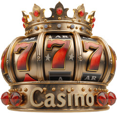 Casino Logo with red sevens, heart GOLD crown. Jackpot. Lucky seven 777. Ai generated. Colorful PNG illustration.