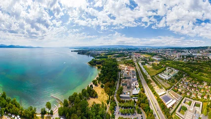 Foto op Plexiglas Lausanne, Switzerland. Lake embankment and city panorama in summer. Aerial view © nikitamaykov