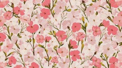 Illustration of delicate pink and light pink flowers on a light background, ideal for backgrounds and stationery.
