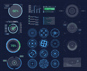 HUD UI for business app. Futuristic user interface HUD and Infographic elements. 
UI hud infographic interface screen monitor radar set web elements